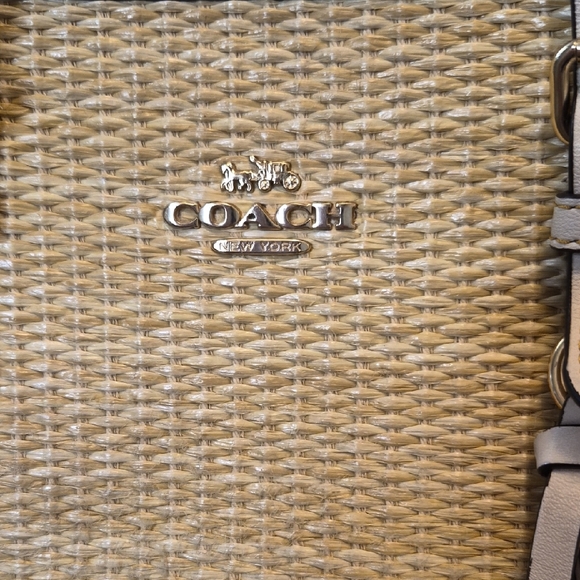 Coach Mollie Tote Straw with Beige Leather Trim and Tassel Crossbody - Picture 7 of 16